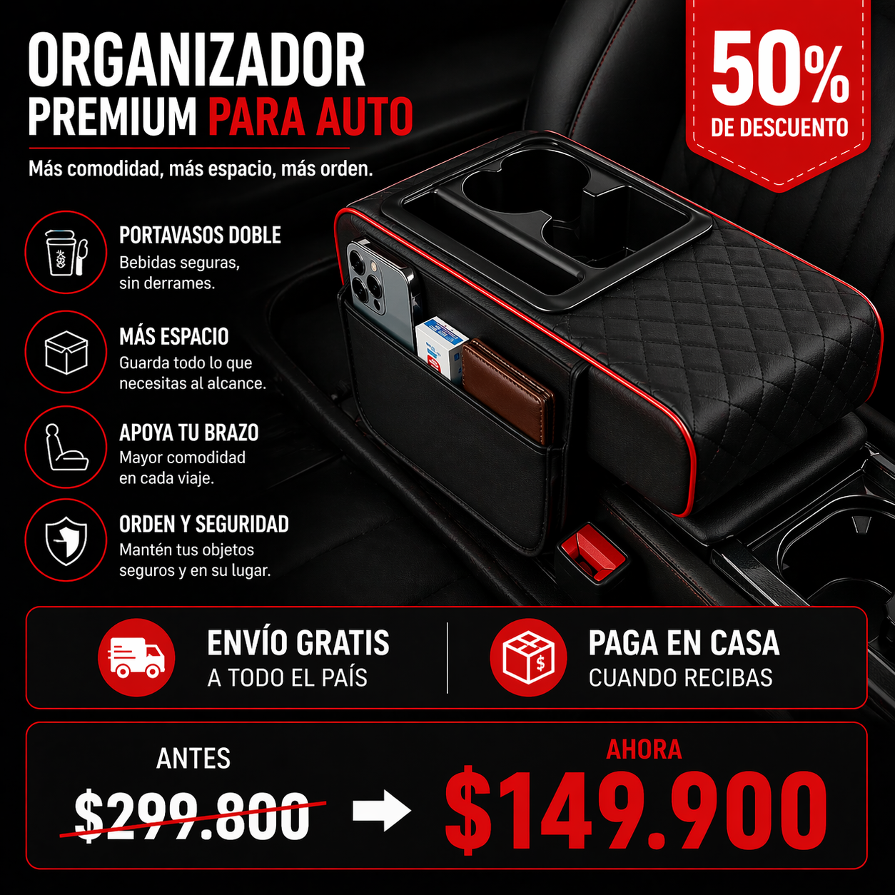 REPOSA BRAZOS PARA AUTOS NEGRO