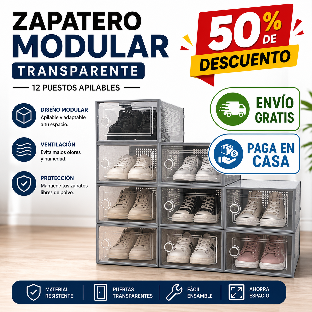 Zapatero Modular Transparente 12 Puestos