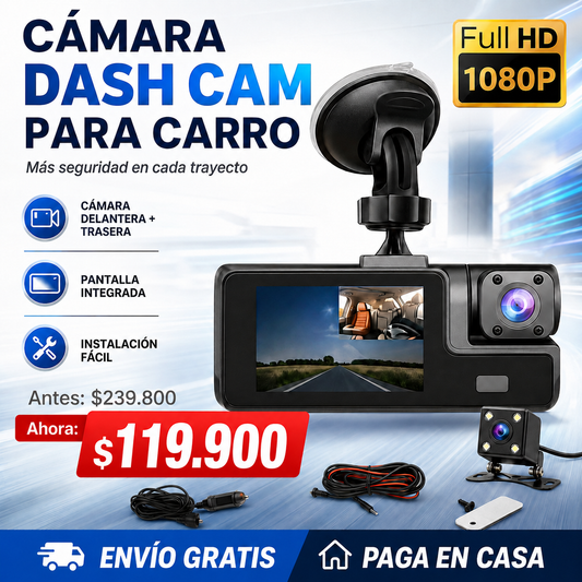 Dash Cam Triple Lente Full HD 1080p