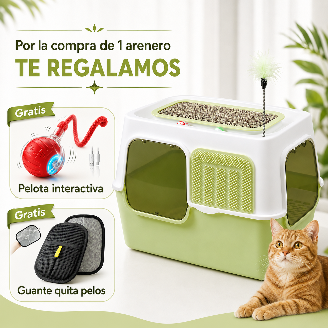 ARENERO GRANDE PARA GATOS 5 EN 1