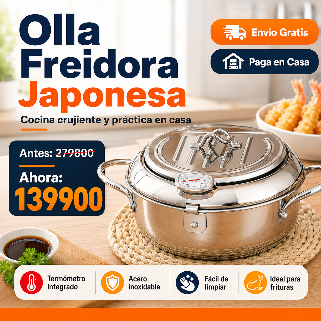 Olla freidora japonesa 2.2 lt