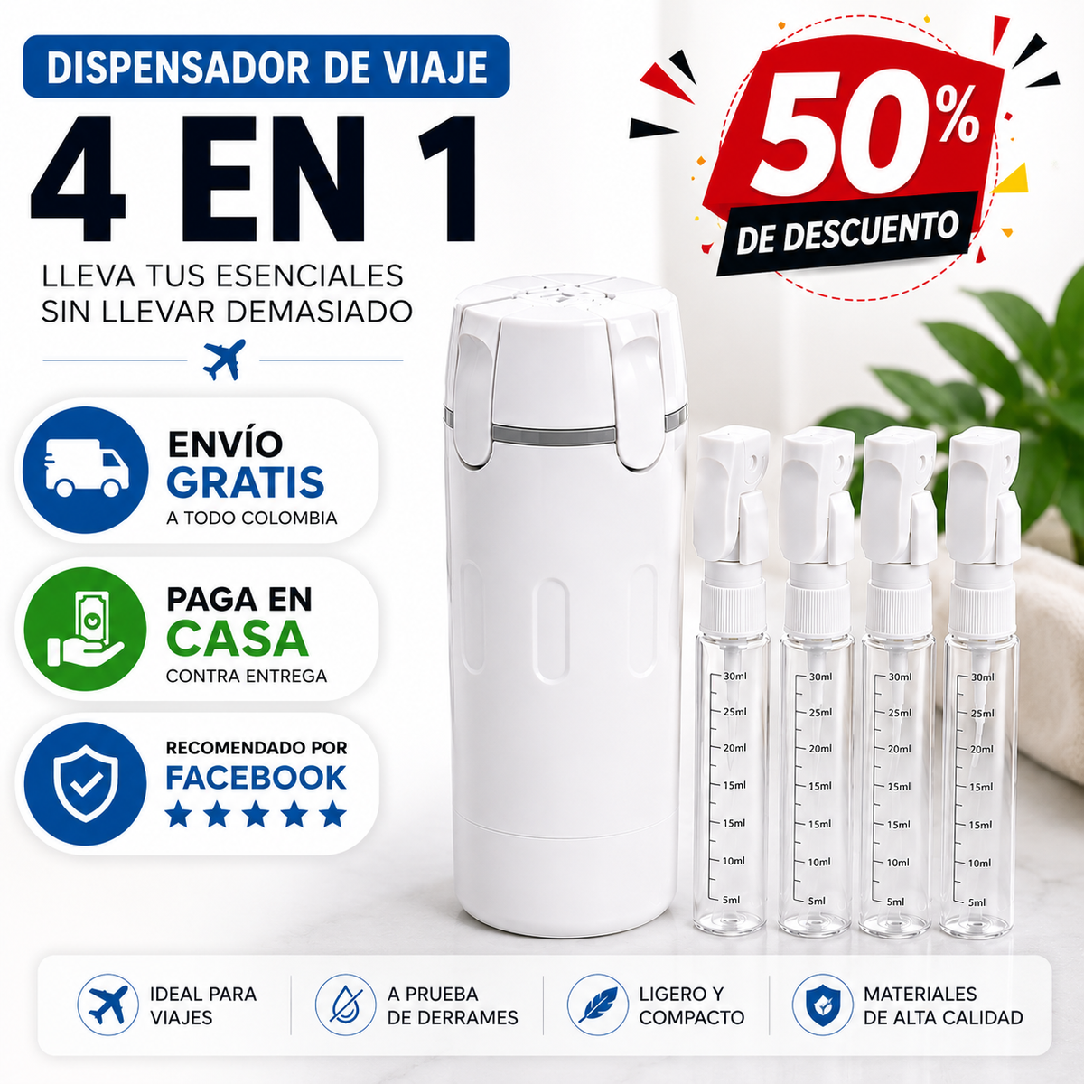 Dispensadoras De Viaje 4 En 1 Recargable
