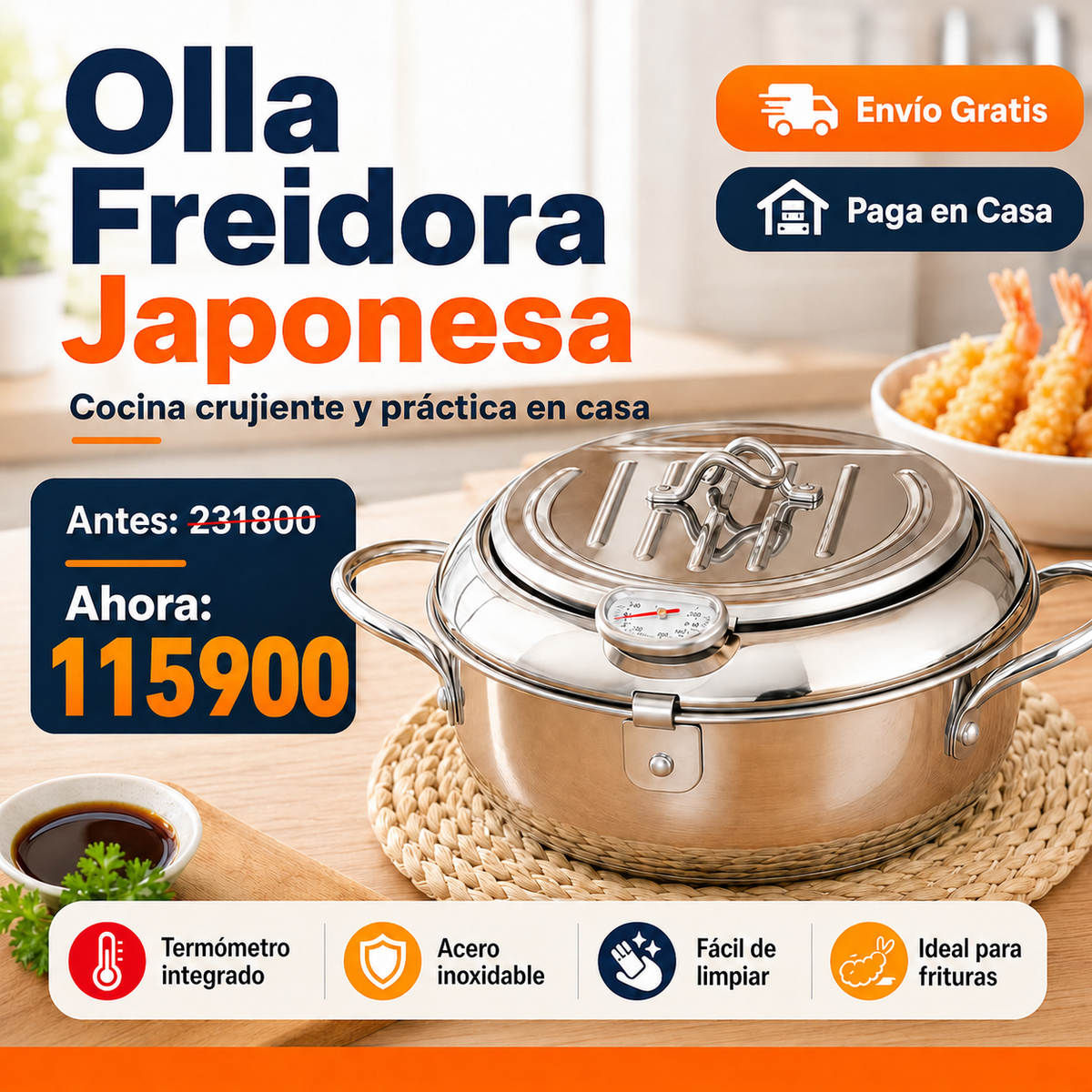 Olla freidora japonesa 2.2 lt
