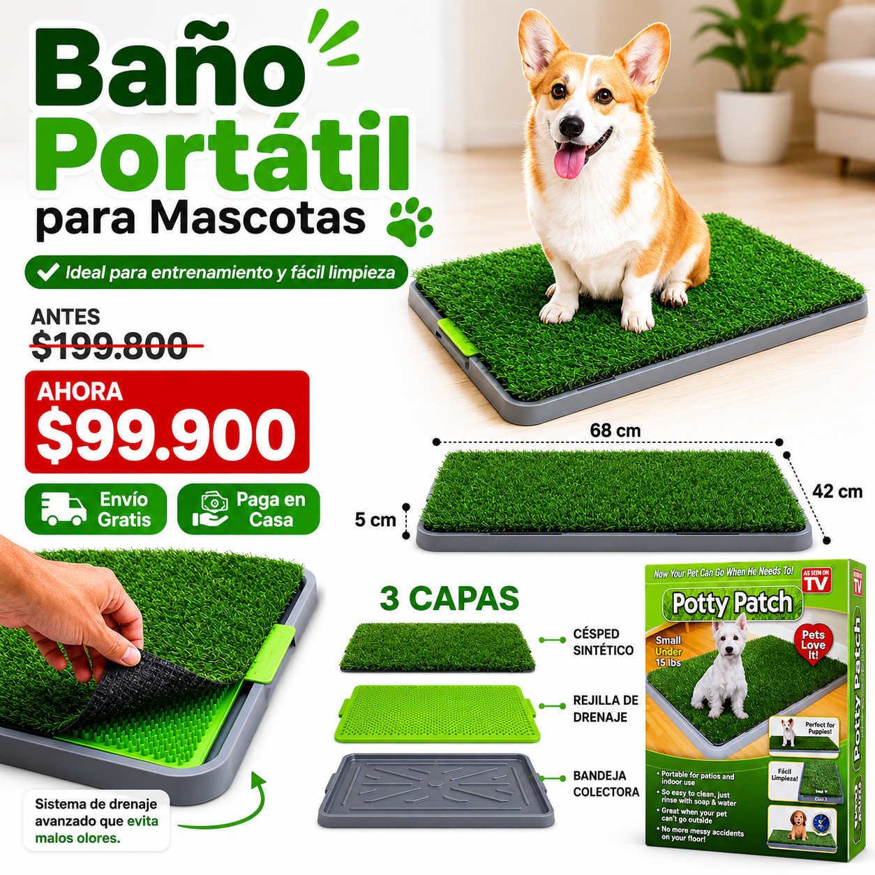Baño para Perros Tipo Césped Artificial