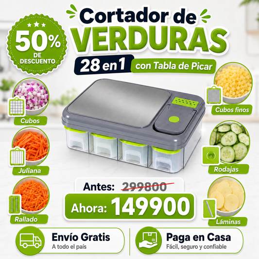 Cortador de Verduras 28 en 1 con Tabla