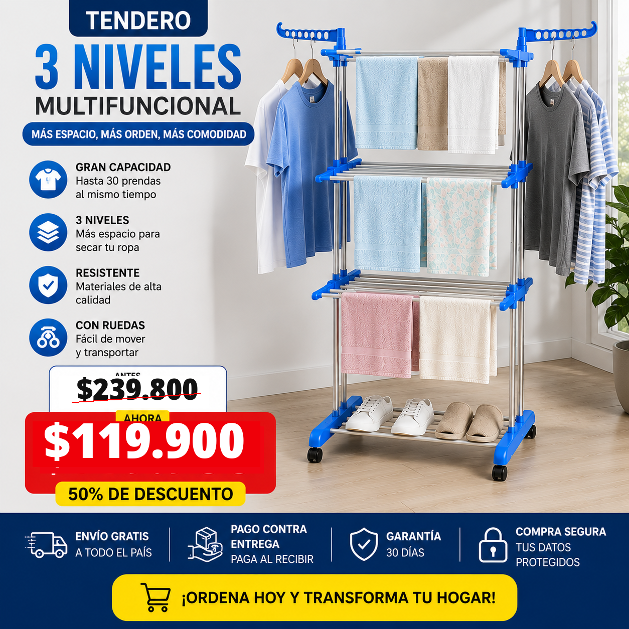 Tendedero Multinivel con Ruedas